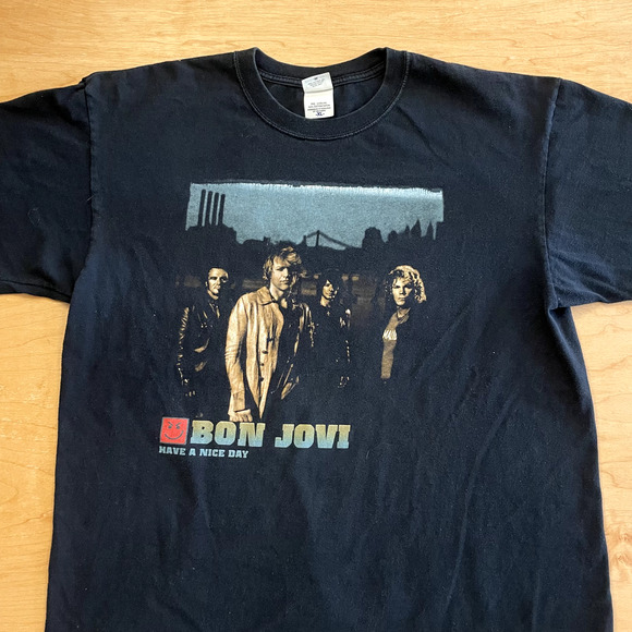Vintage Y2K Bon Jovi Band Music Black XL Short Sleeve T-Shirt - Picture 2 of 9